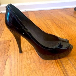 Stuart weitzman black patent leather peep toe